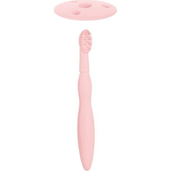 Canpol Babies Canpol babies Silikonový zubní kartáček/kousátko s ochr. štítkem - růžový