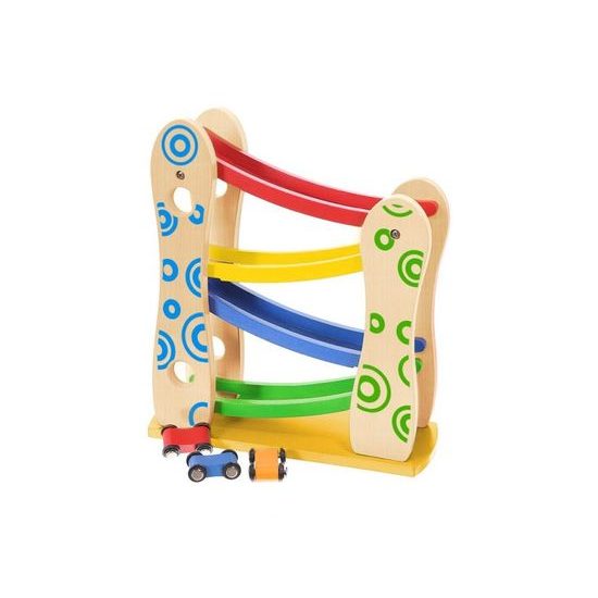 Ecotoys dřevěná skluzavka se 3 autíčky