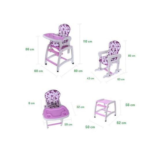 Ecotoys jídelní židlička s houpačkou 3v1 fialová