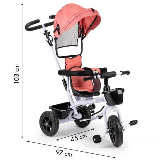 Ecotoys dětská tříkolka se sklopnou stříškou Basic růžová