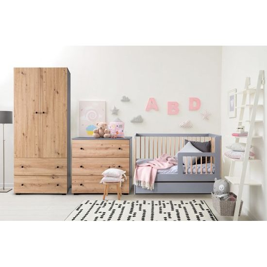 Dětská postýlka se zábranou Klups Pauline Dub/Grafit