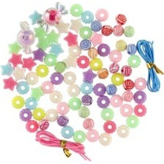 Korálky plastové barevné pastelové se šňůrkou