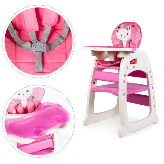 SMONTOVÁNO Ecotoys jídelní židlička 2v1 Kočička růžová