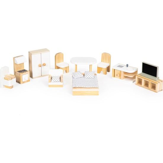 Ecotoys dřevěný dvoupatrový domeček pro panenky rezidence Emma