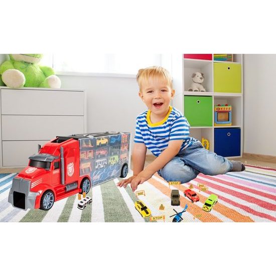 Nákladní auto s autíčky, helikoptérou a skluzavkou Red Truck