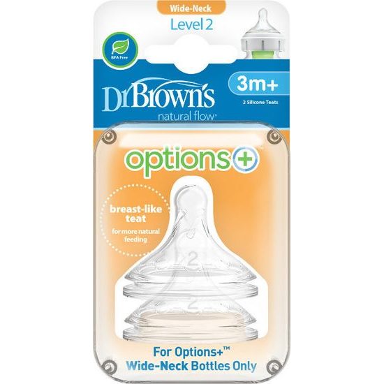 Dr Brown's Náhradní silikonové savičky pro kojenecné láhve Options Plus 2ks, 3-6m