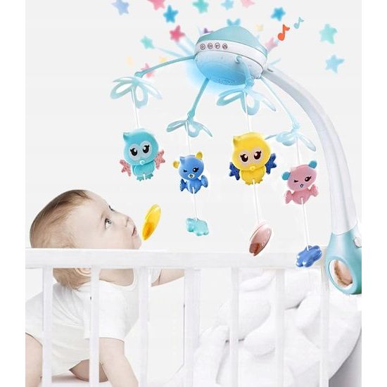 ROZBALENO Kolotoč nad postýlku s projektorem a dálkovým ovládáním Night Bell modrý