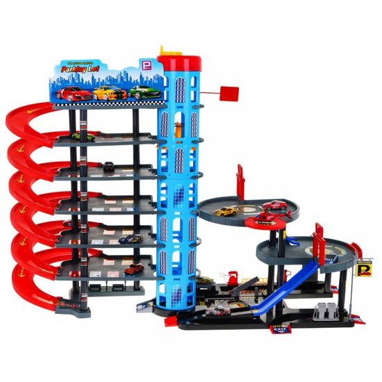 POŠKOZENÝ OBAL Parkovací XXL garáž s výtahem + 10 autíček Mega Parking