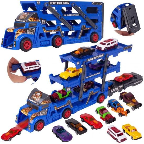 Odtahové auto s 8 autíčky a skluzavkou Heavy Truck modré