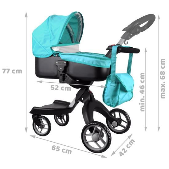Alice moderní hluboký kočárek pro panenky 4544 tyrkysový
