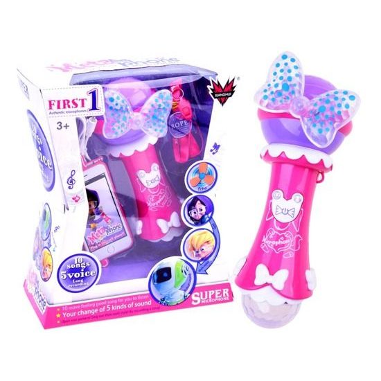 ROZBALENO Majlo Toys dětský karaoke mikrofon s nahráváním se světly First Voice růžový