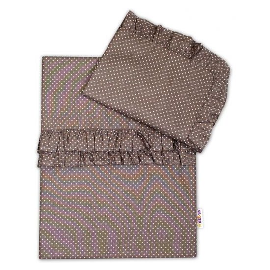 Baby Nellys Baby Nellys 2-dílné bavlněné povlečení s volánky - tm. šedé/tečky bílé