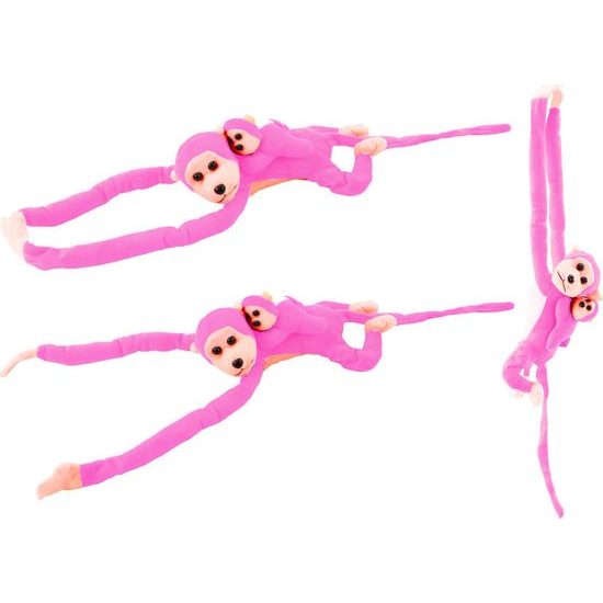 Plyšová opice s miminkem růžová 90 cm