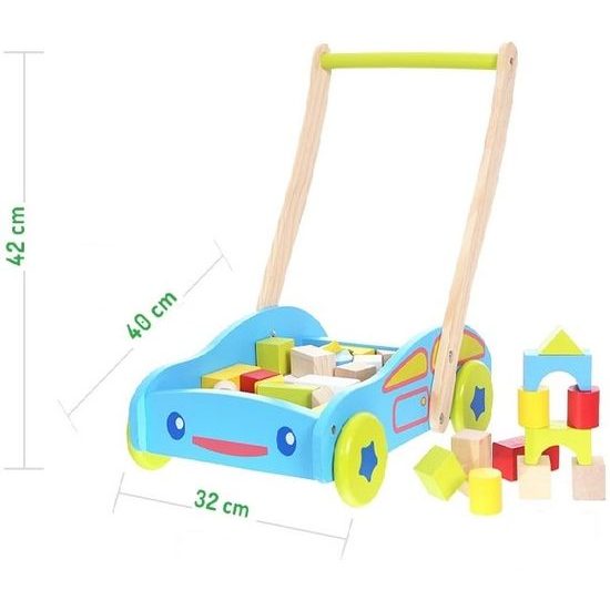 Ecotoys dětské dřevěné chodítko s kostkami modré