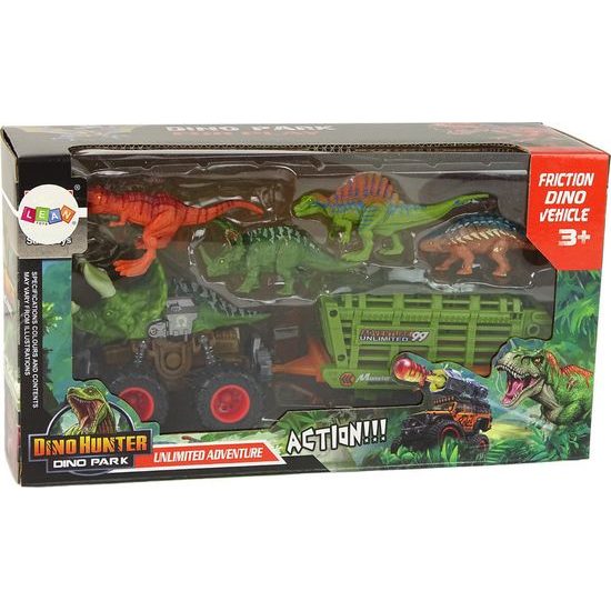 Vozidlo s přívěsem s motivem dinosaura + 4 dinosauři