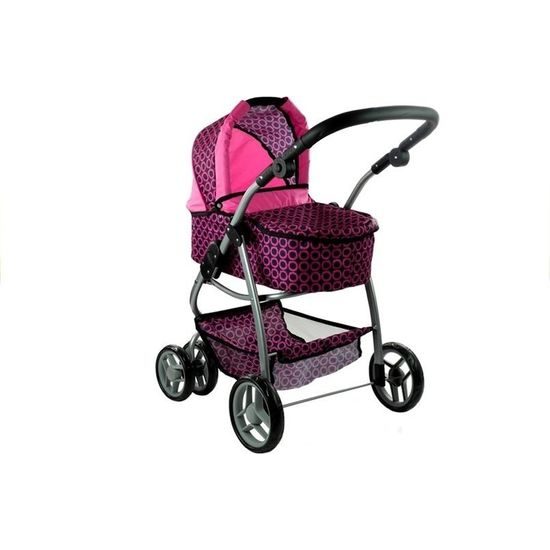 Alice velký sportovní kočárek pro panenky 3v1 - 9662 černo - růžový vzor
