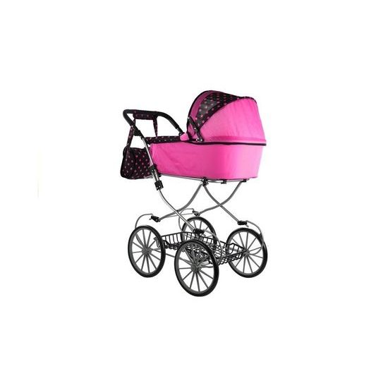 Kočárek pro panenky Alice retro růžovo-černý