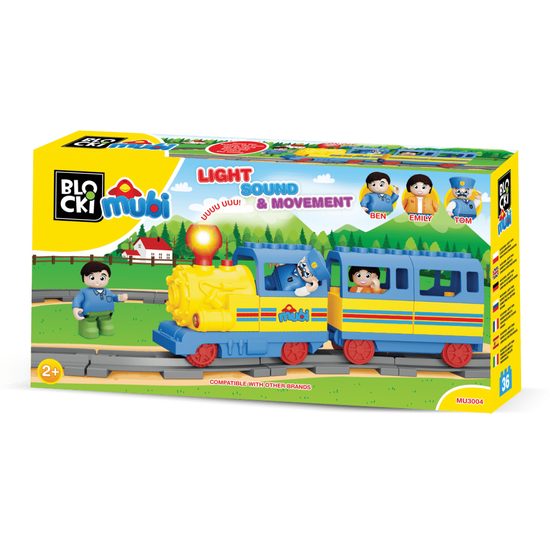 Blocki Mubi stavebnice Veselý vláček se světlem a zvukem 36 dílů