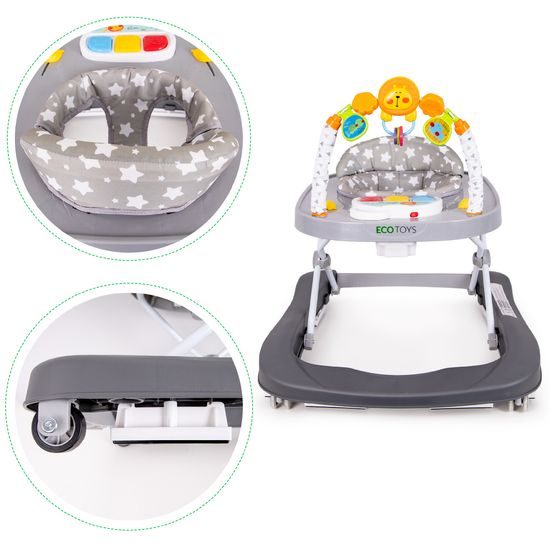 Ecotoys dětské chodítko s hračkami a melodiemi Lvíček šedé