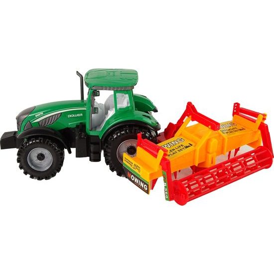 Zelený traktor s oranžovým kultivátorem pro děti