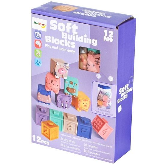 Senzorické kostky pro nejmenší Soft Building Blocks 12 kusů