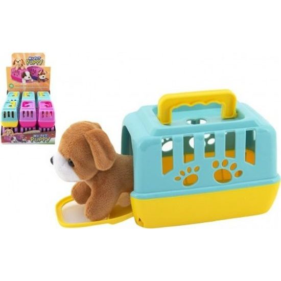 Plyšový pejsek v přenosném boxu - mix barev