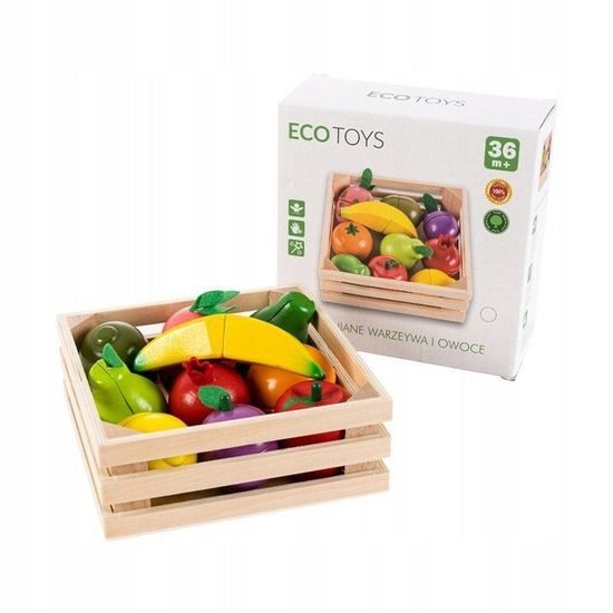 Ecotoys sada dřevěné ovoce v bedýnce