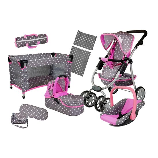 Doris kočárek pro panenky 7v1 šedý