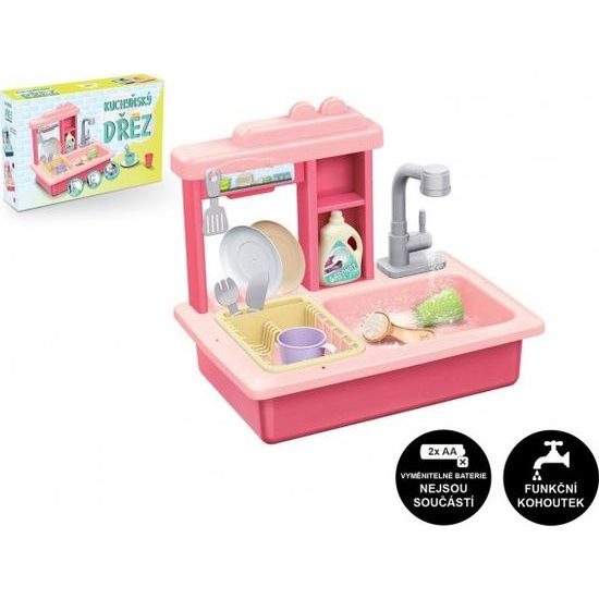 Dřez na mytí nádobí růžový s doplňky