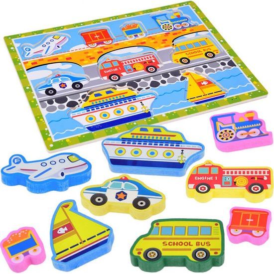 Dřevěné puzzle dopravní vozidla 9 dílné