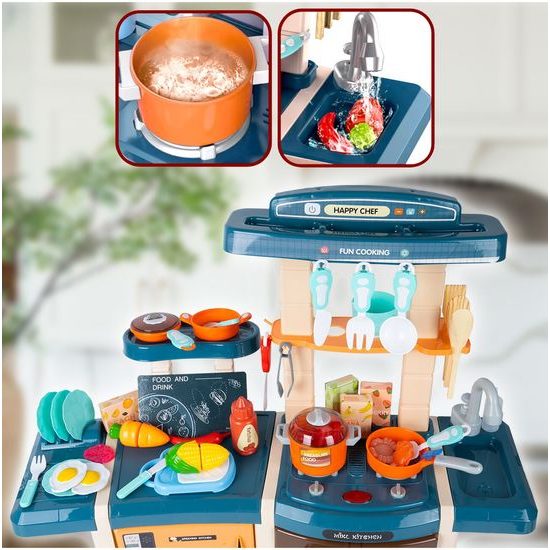 Veľká detská kuchynka s tečúcou vodou, zvukmi a svetlami Simulation Kitchen - modrá