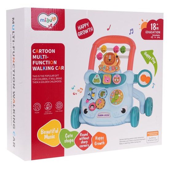 Interaktivní dětské chodítko Cartoon Car - modré