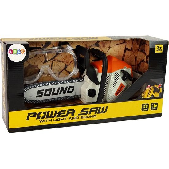 Dětská motorová pila s ochrannými brýlemi