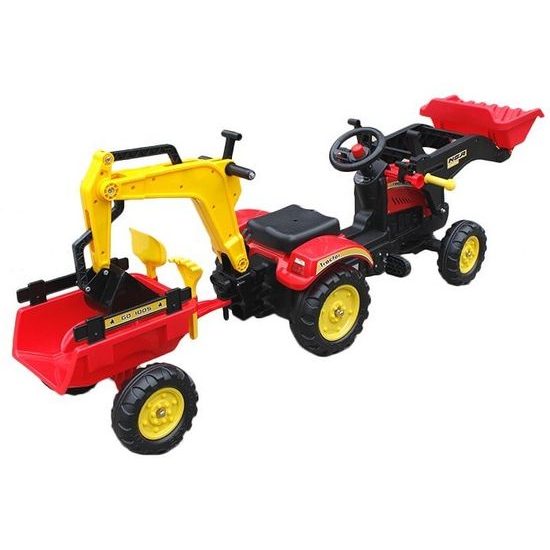 Dětský šlapací traktor Nakladač + bagr s přívěsem