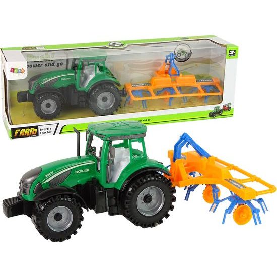 Zelený traktor s obracečkou sena pro děti