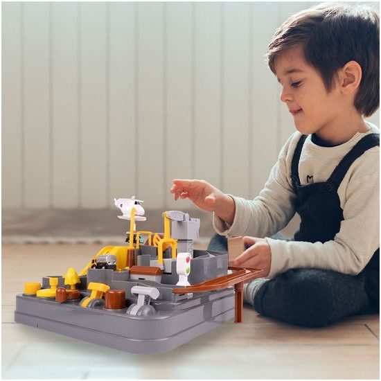 Interaktivní dětská dráha se 2 autíčky a helikoptérou Engineering Adventure