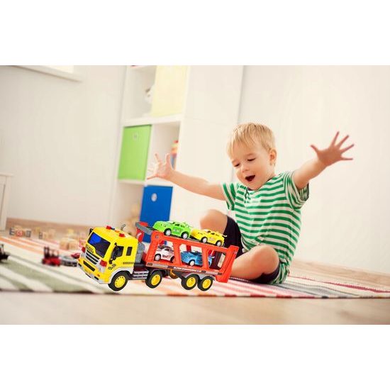 Nákladní auto se 4 autíčky světly a zvuky City Builder 1:16