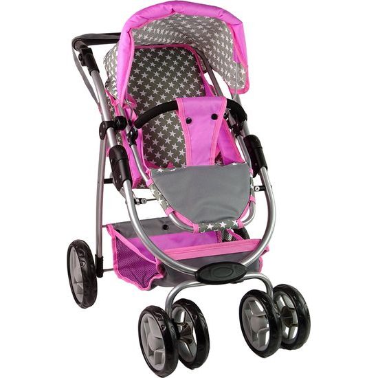 Alice velký sportovní kočárek pro panenky 3v1 - 9662 šedo-růžový