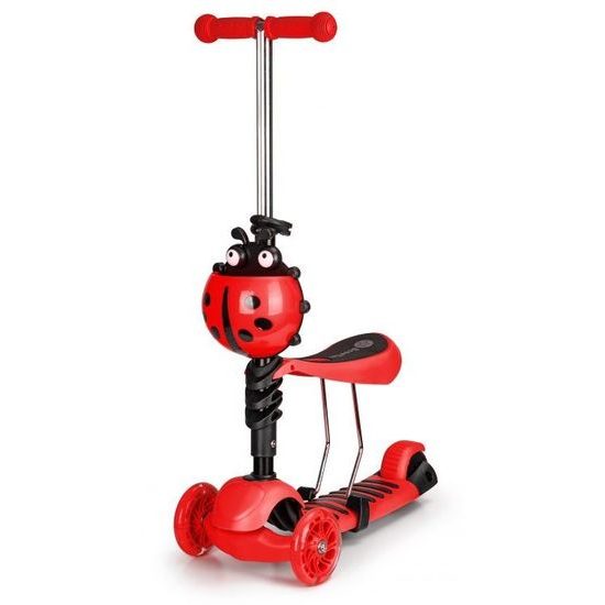Ecotoys dětská koloběžka Bedrunka červená se sedátkem a svítícími koly