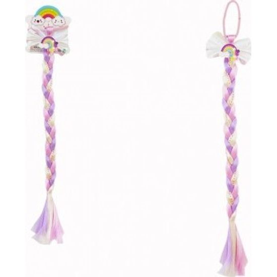 Gumička do vlasů s mašlí a s dlouhým barevným copem