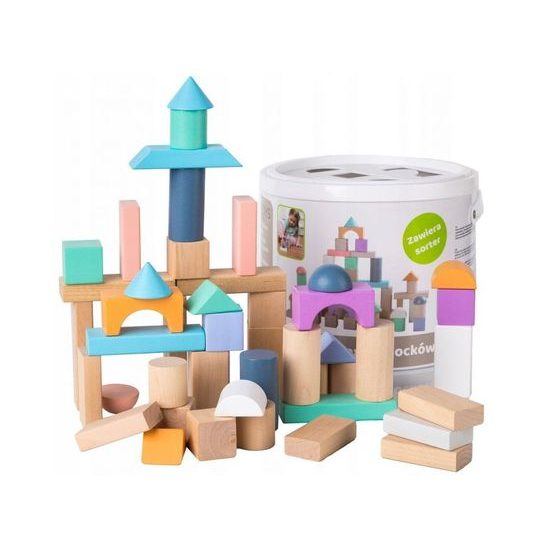 Ecotoys sada dřevěných kostek 50 ks v boxu NEO