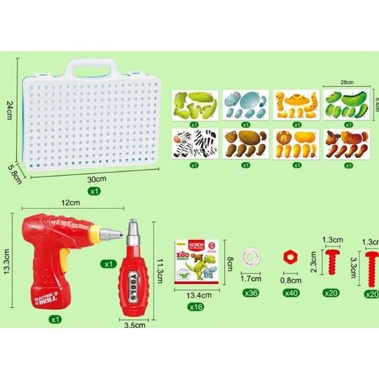 Konstrukční stavebnice s vrtačkou na baterie Zoo Panel 172 ks