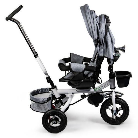 Ecotoys dětská tříkolka s otočným sedadlem a nafukovacími koly Rotage šedá