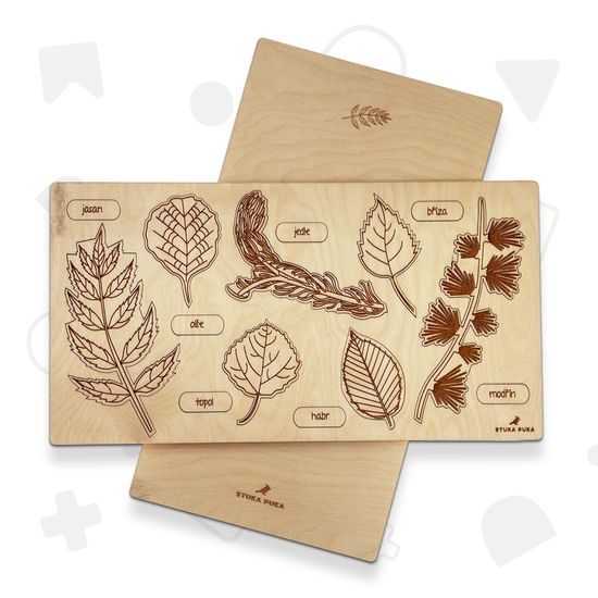 Stromy, listy a plody 2 -- edukačná drevená puzzle 26x49 CM SLOVENSKÁ VERZIA