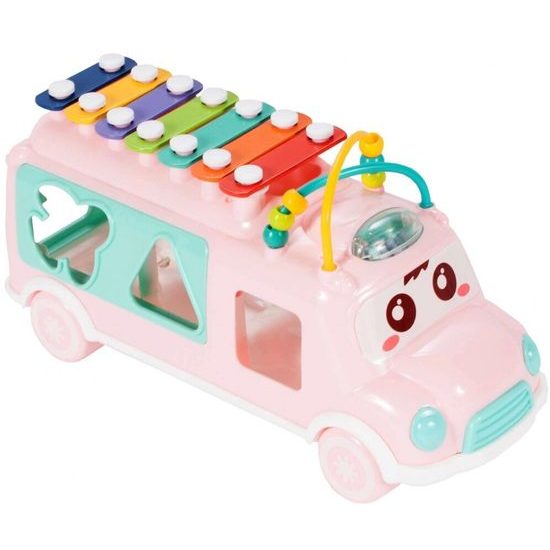 Interaktivní hrající autíčko s cimbálkami Happy Bus růžové