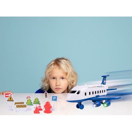 Interaktivní letadlo s autíčky, světly a zvuky DIY Airplane - modré
