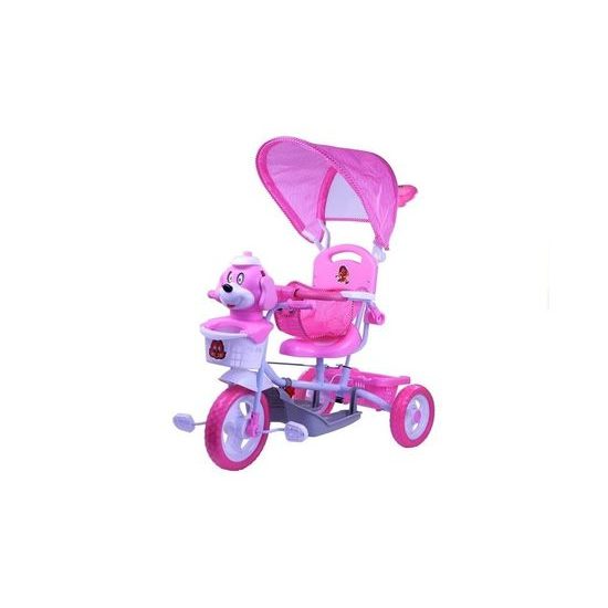 Dětská tříkolka s vodící tyčí Pejsek růžová