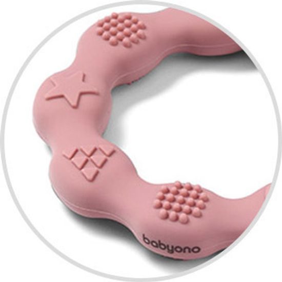 Silikonový kroužek na kousání růžový