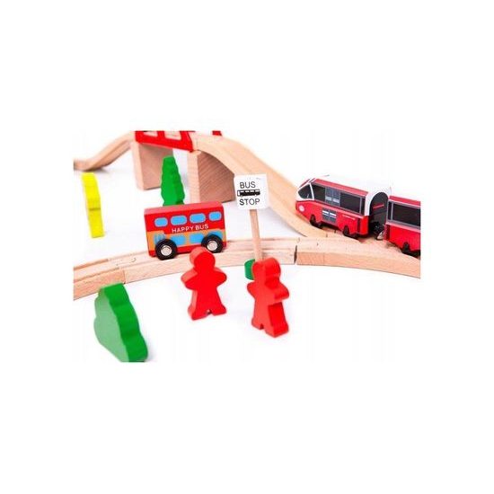 Ecotoys dřevěná vláčkodráha na baterie 53 dílků