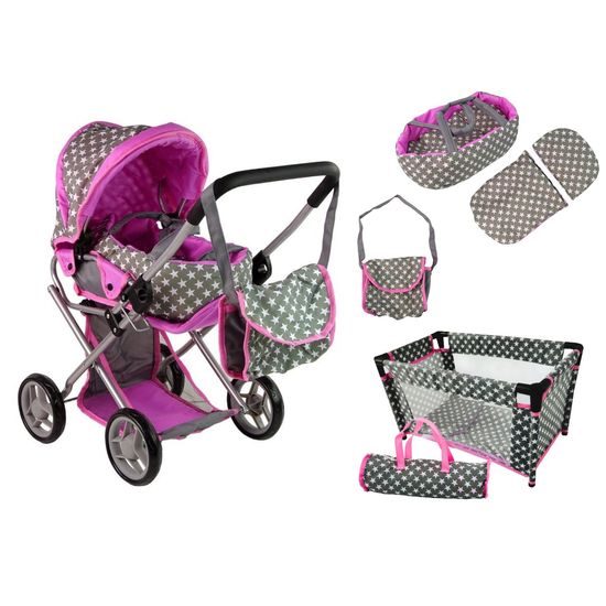 Alice kočárek pro panenky 5v1 šedo-růžový